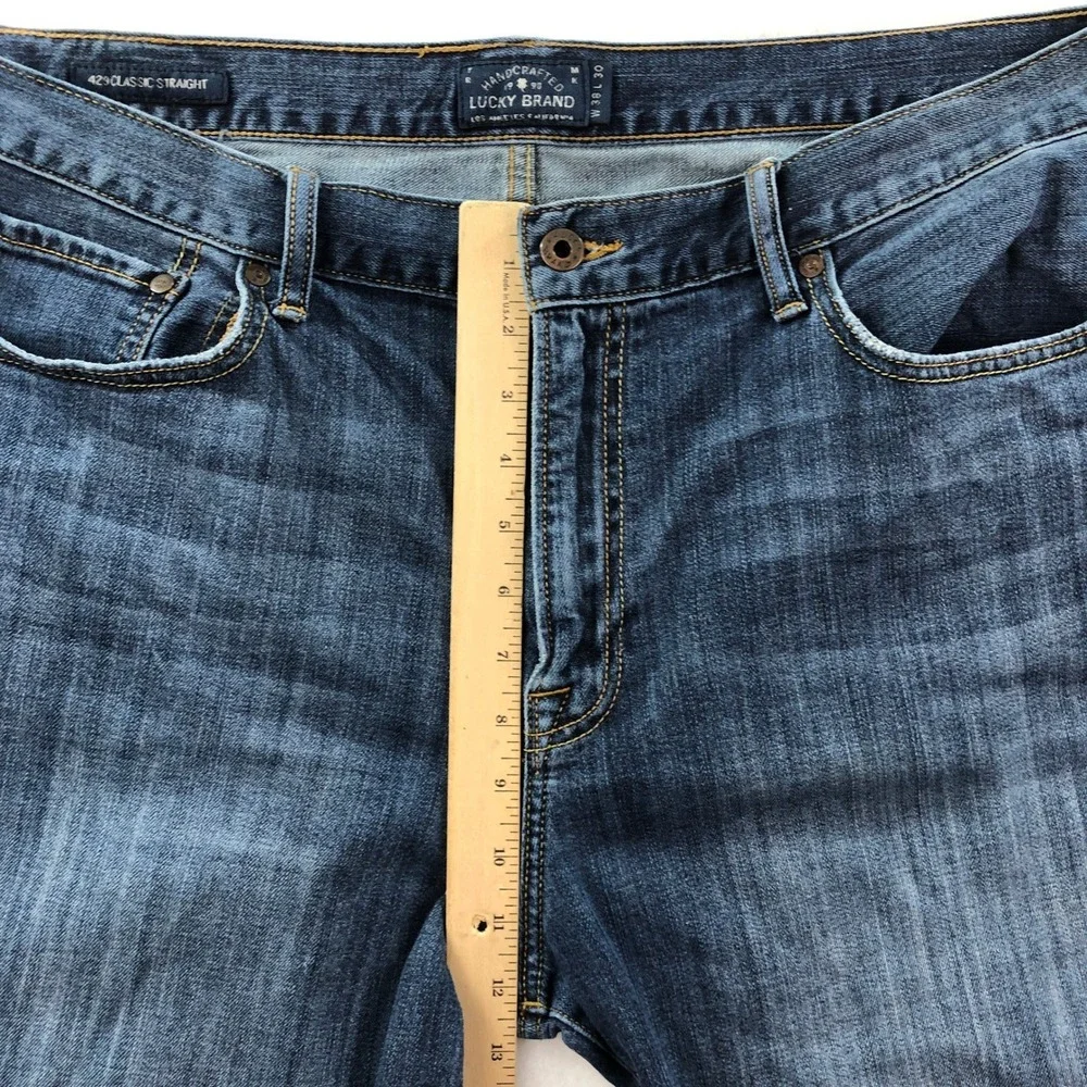 Lucky Brand 429 Mens 38x30 Blue Cotton Blend Button Fly Classic Straight Jeans